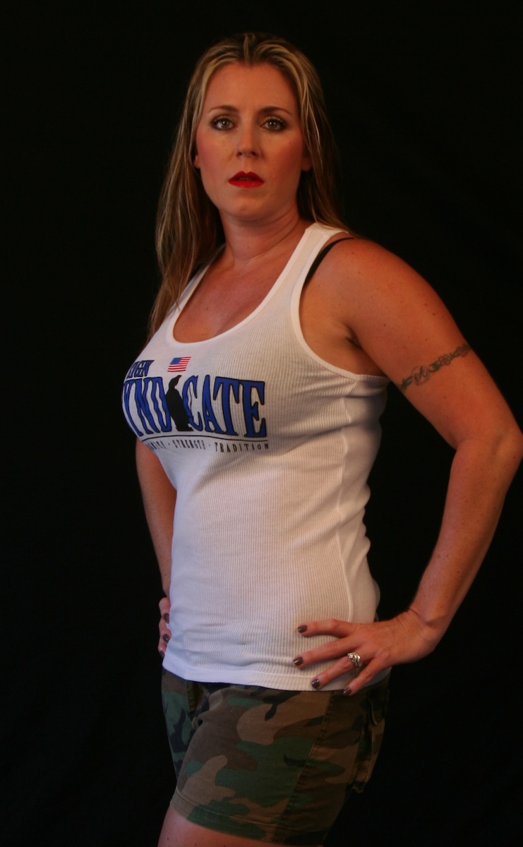 Women's Medium Bella Tank - White Blue Lettering