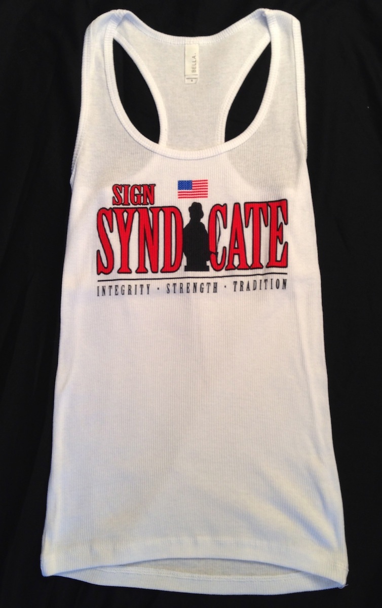 Women's Medium Bella Tank - White Red Lettering